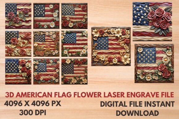 3D American Flag Flower Laser Engrave File