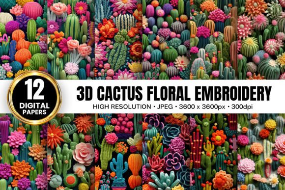 3D Cactus Floral Embroidery Patterns: A Modern Twist on Timeless Design