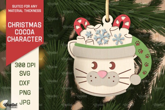 3D Christmas Cocoa Cat Laser Cut for Creative Designs