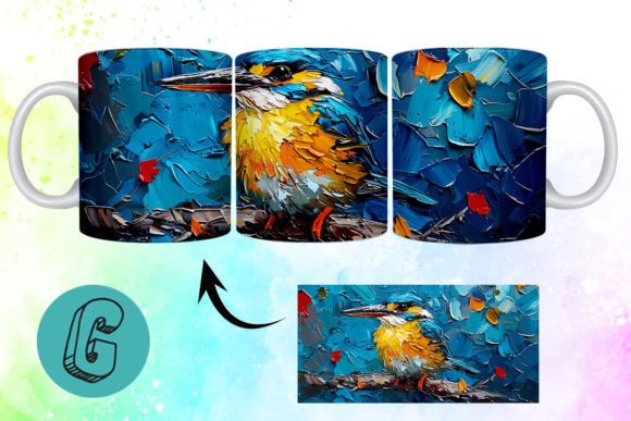 3D Oil Paint Cute Bird Mug Wrap 02