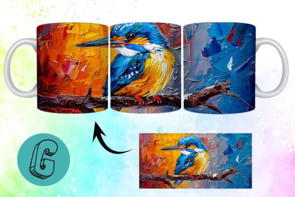 3D Oil Paint Cute Bird Mug Wrap 06