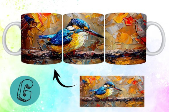 3D Oil Paint Cute Bird Mug Wrap 09