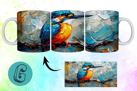 3D Oil Paint Cute Bird Mug Wrap 13