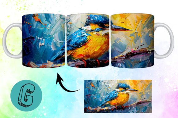 3D Oil Paint Cute Bird Mug Wrap 14