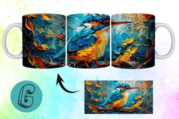 3D Oil Paint Cute Bird Mug Wrap 15