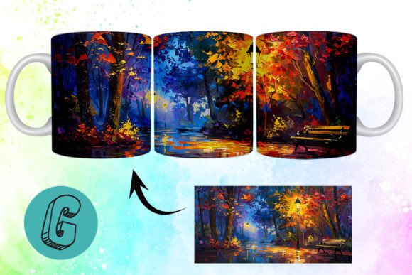 3D Oil Paint Fall Street Mug Wrap 09