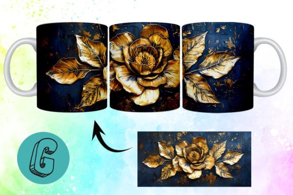 3D Oil Paint Gold Flower Mug Wrap 11: A Creative Tool for DIY Enthusiasts