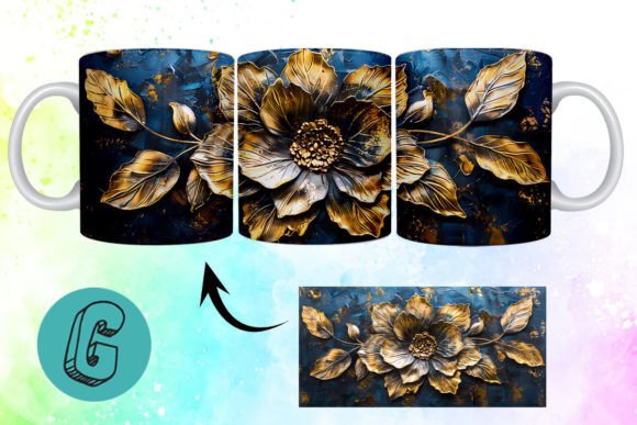 3D Oil Paint Gold Flower Mug Wrap 18