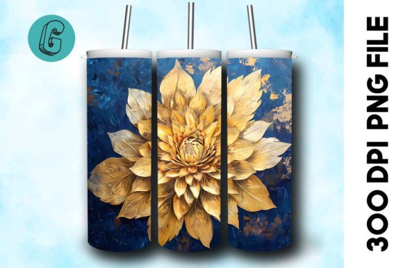 3D Oil Paint Gold Flower Tumbler Wrap 29
