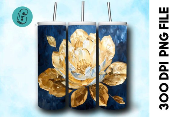 3D Oil Paint Gold Flower Tumbler Wrap 35