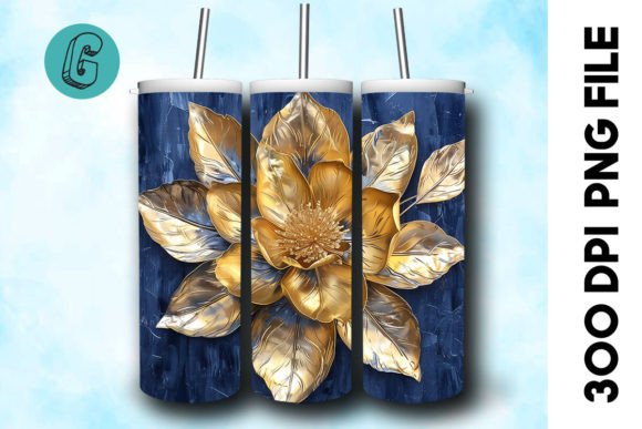 3D Oil Paint Gold Flower Tumbler Wrap 37