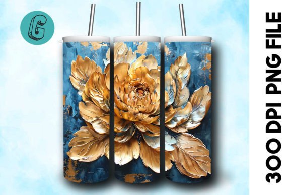 3D Oil Paint Gold Flower Tumbler Wrap 39
