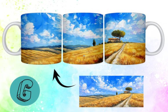 3D Oil Paint Landscape Mug Wrap 12: A Versatile Digital Asset for Creative Projects