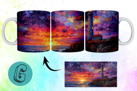 3D Oil Paint Lighthouse Mug Wrap 09