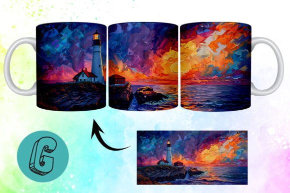 3D Oil Paint Lighthouse Mug Wrap 18