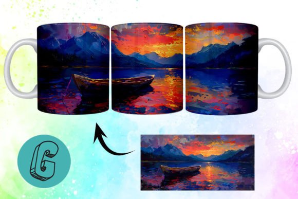 3D Oil Paint Lonely Boat Mug Wrap 06: A Creative Tool for Modern Artisans