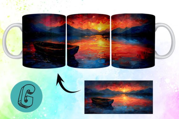 3D Oil Paint Lonely Boat Mug Wrap 18: A Creative Asset for DIY Enthusiasts