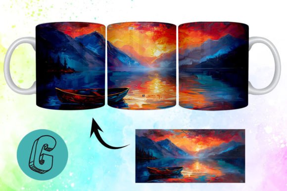3D Oil Paint Lonely Boat Mug Wrap 20