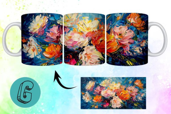 3D Oil Paint Pretty Flowers Mug Wrap 02: A Versatile Digital Asset for Creative Projects