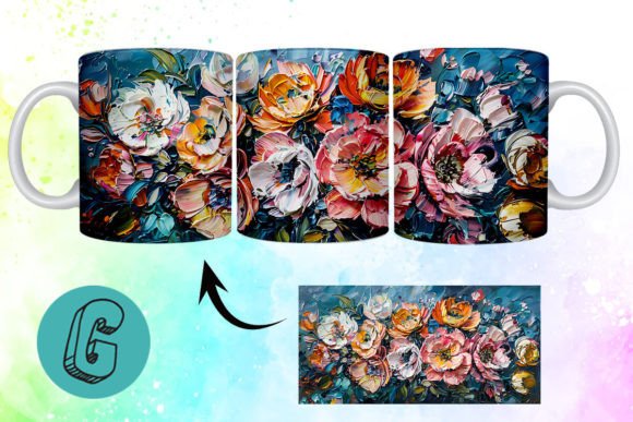 3D Oil Paint Pretty Flowers Mug Wrap 08