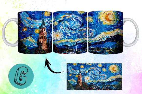 3D Oil Paint Starry Night Mug Wrap 04