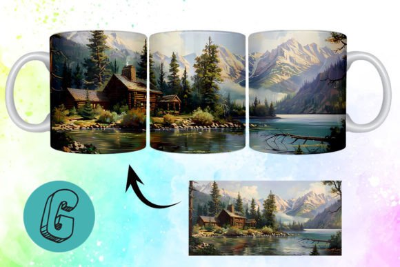 3D Oil Paint Vintage Scene Mug Wrap 01