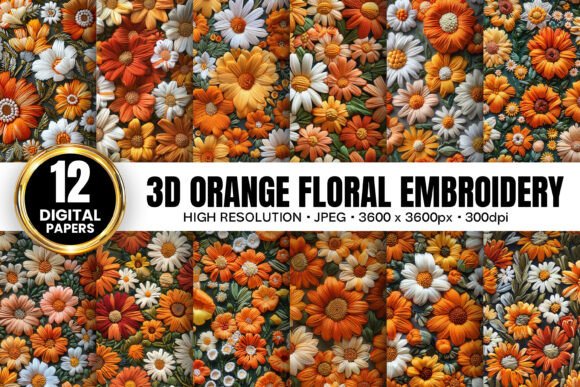 3D Orange Flowers Embroidery Patterns: Vibrant Creativity at Your Fingertips