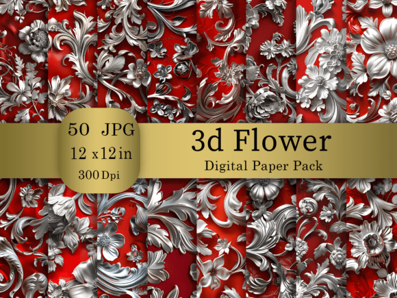 3d Sliver Flower Digital Paper Bundle: A Versatile Design Collection for Creative Projects