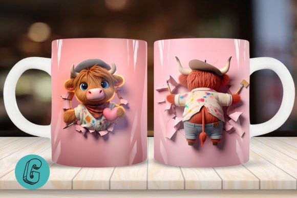 3D V-day Artist Highland Cow Mug Wrap 11