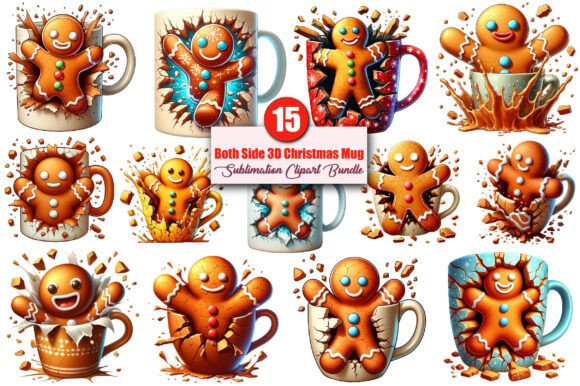 Both Side 3D Christmas Mug Wrap Clipart for Creative Projects